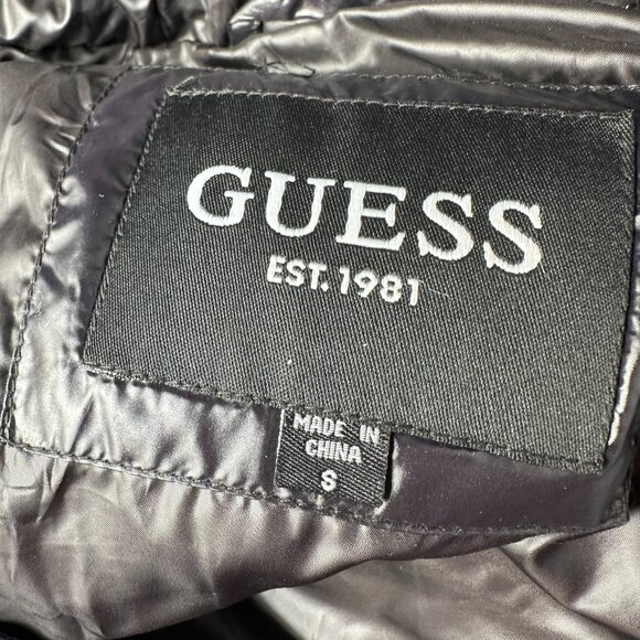 GUESS‎ Men's Unisex Insulated Mid-Weight Faux Fur Hooded Puffer Jacket , Black - Picture 13 of 15